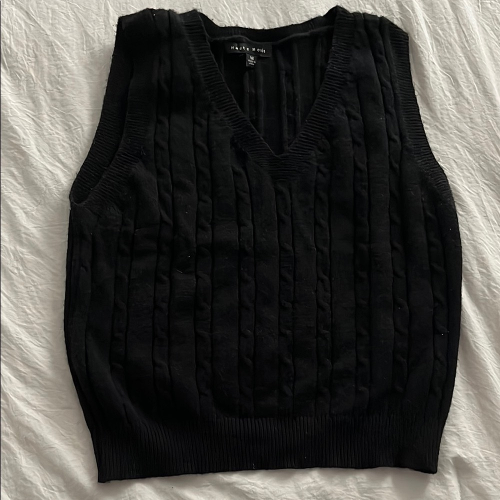Haute Monde Black V-Neck Sweater Ribbed Knit